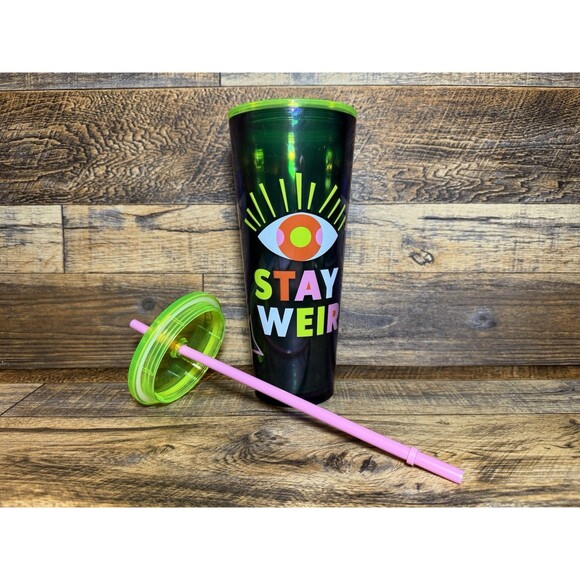 2022 Starbucks Green Stay Weird Eyeball Tumbler Venti Cold Cup With Straw - Picture 8 of 10